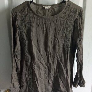 Boho Chic Olive Green Linen Blend Top